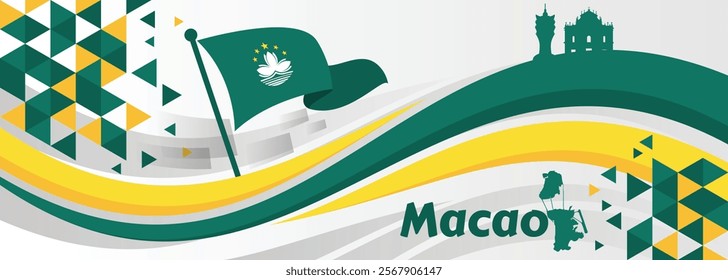 Macau happy national day greeting card, banner vector illustration. Macao holiday 1st of October design element with flag
