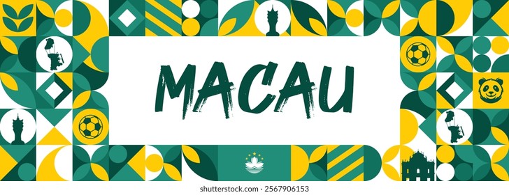 Macau happy national day greeting card, banner vector illustration. Macao holiday 1st of October design element with flag
