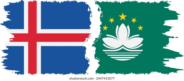 Macau and Iceland grunge flags connection, vector