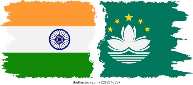 Conexión de banderas de grifo de Macao e India, vector