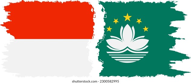 Conexión de banderas gruesas de Macao e Indonesia, vector