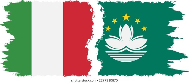 Conexión de banderas de grifo de Macao e Italia, vector