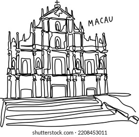 Ilustración vectorial de Macao. Resumen de un dibujo de una línea aislado. Arte de estilo minimalista.