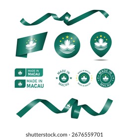 Macau made in logo. Set of design flags label icon, stripes, ribbons