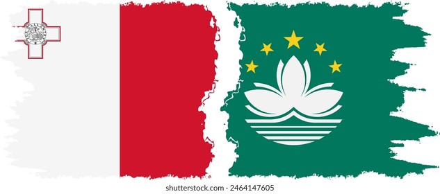 Macau and Malta grunge flags connection, vector