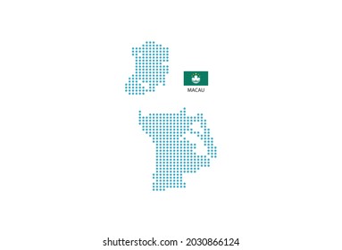 Macau Karte Design blauer Kreis, weißer Hintergrund mit Macau Flagge.