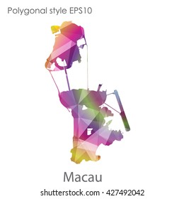 Macau map in geometric polygonal style. Abstract triangle, modern design background
