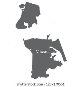 Macau map, gray with white country name letters on the map.