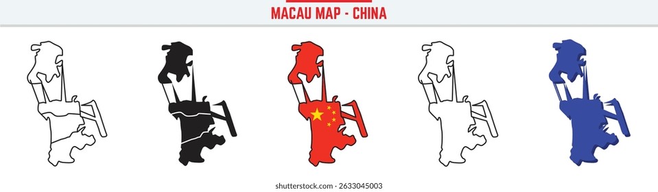 Macau Map Outline with China Inset – 3D Macau Map Outline and Filled Vector Design