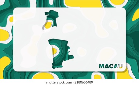 Macau Map with Paper Cut Waves Background Shape perfect for Greeting Card, Desktop Wallpaper, and Banner