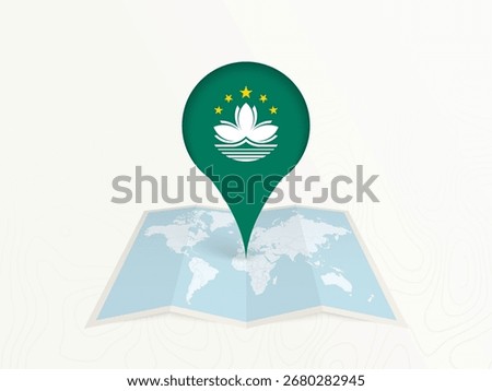 Macau Map Pin with National Flag on Open World Map. Perfect for use in travel guides, geography content, global positioning concepts, and international business themes.