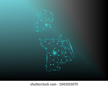 Macau map of polygonal mosaic lines network, Rays and space stars, Abstract Polygon Map. Low Poly Color Rainbow. Vector Illustration EPS10.