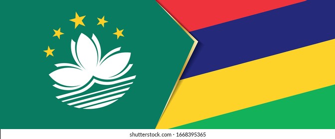 Macau and Mauritius flags, two vector flags symbol of relationship or confrontation.