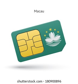 Macau mobile phone sim card with flag. Vector illustration.