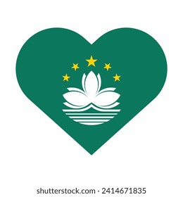 Diseño de iconos vectoriales de bandera nacional de Macao. Bandera de Macao en forma de Corazón. Bandera vectora de Macao en el corazón.
