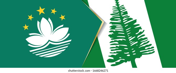 Banderas de Macao y la Isla Norfolk, dos banderas vectoriales símbolo de relación o confrontación.