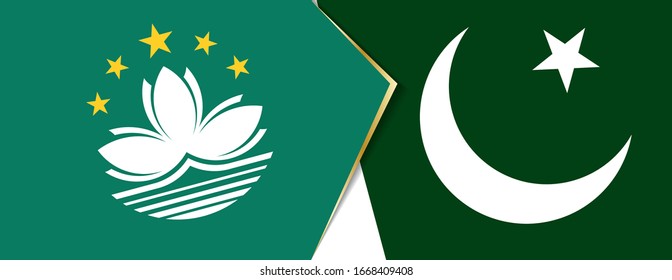 Macau and Pakistan flags, two vector flags symbol of relationship or confrontation.
