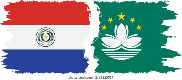 Macau and Paraguay grunge flags connection, vector