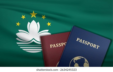 Macau Passport with flag of Macau Background