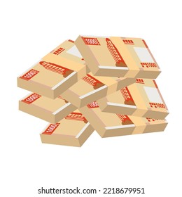 Macau Pataca Vector Illustration. Chinese money set bundle banknotes. Paper money 1000 MOP. Flat style. Isolated on white background. Simple minimal design.
