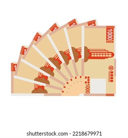 Macau Pataca Vector Illustration. Chinese money set bundle banknotes. Paper money 1000 MOP. Flat style. Isolated on white background. Simple minimal design.