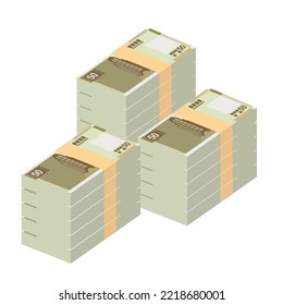 Macau Pataca Vector Illustration. Chinese money set bundle banknotes. Paper money 50 MOP. Flat style. Isolated on white background. Simple minimal design.
