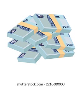 Macau Pataca Vector Illustration. Chinese money set bundle banknotes. Paper money 100 MOP. Flat style. Isolated on white background. Simple minimal design.