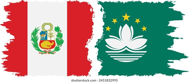 Macau und Peru Grunge Flaggen Verbindung, Vektorgrafik