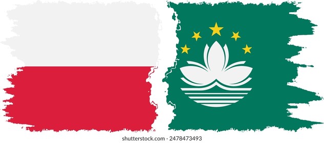 Macau and Poland grunge flags connection, vector