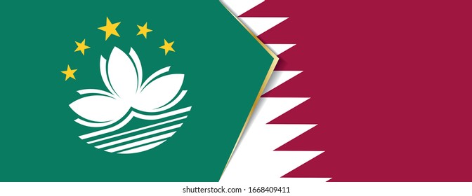 Macau and Qatar flags, two vector flags symbol of relationship or confrontation.