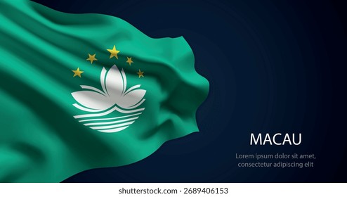 Bandeira realista de Macau acenando com textura de seda suave e iluminação dramática