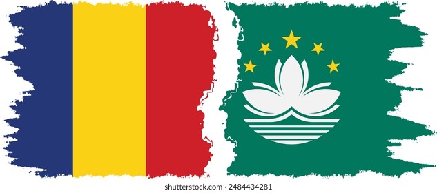 Macau und Rumänien Grunge Flaggen Verbindung, Vektorgrafik