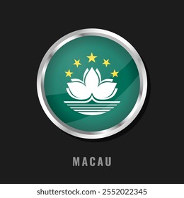 Bandeira nacional enquadrada ao redor de Macau. Bandeira brilhante circular de Macanese.