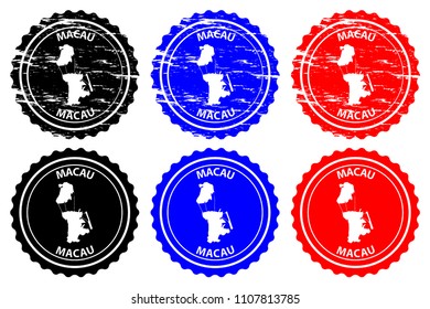 Macau - rubber stamp - vector, Macao Special Administrative Region of the People's Republic of China map pattern - sticker - black, blue and red