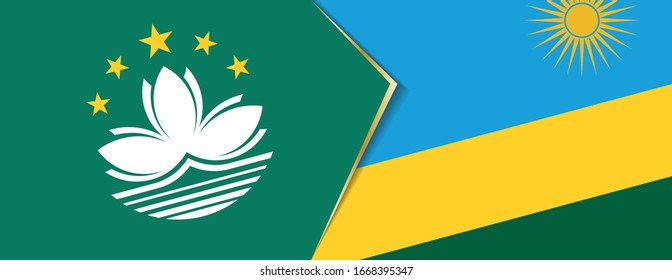 Macau and Rwanda flags, two vector flags symbol of relationship or confrontation.