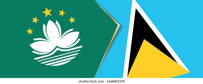 Macau and Saint Lucia flags, two vector flags symbol of relationship or confrontation.