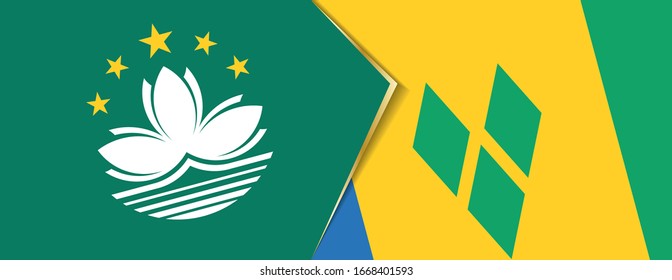 Macau and Saint Vincent and the Grenadines flags, two vector flags symbol of relationship or confrontation.