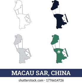 Macau Sar, mapa de China con vector de bandera nacional