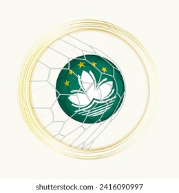 Macau scoring goal, abstract football symbol with illustration of Macau ball in soccer net. Vector sport illustration.