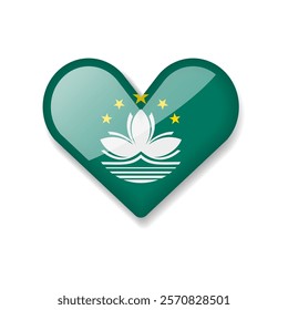 Macau - Shiny Flag in the Form of Heart. Vector Illustration.