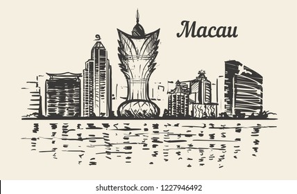 Macau skyline hand drawn sketch vector ilustration.