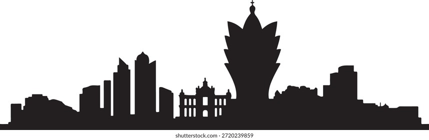 Horizonte de Macao por la noche. silueta de Vector de diseño negro
