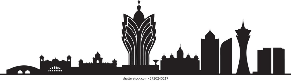 Horizonte de Macao por la noche. silueta de Vector de diseño negro
