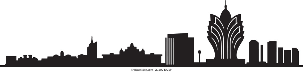 Horizonte de Macao por la noche. silueta de Vector de diseño negro

