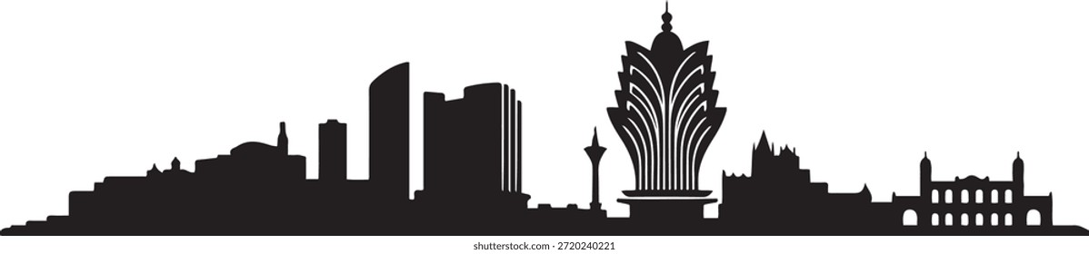 Horizonte de Macao por la noche. silueta de Vector de diseño negro
