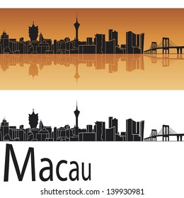 Macau skyline in orange background in editable vector file