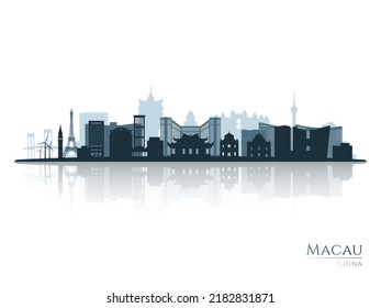 Macau skyline silhouette with reflection. Landscape Macau, China. Vector illustration.