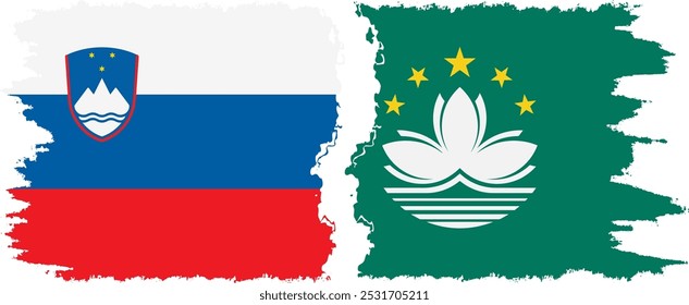 Macau and Slovenia grunge flags connection, vector