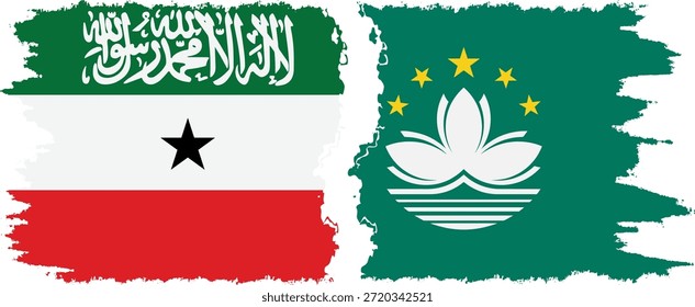 Conexão das bandeiras grunge de Macau e da Somalilândia, vetor