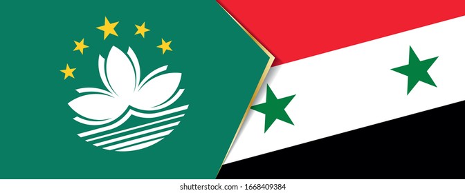 Macau and Syria flags, two vector flags symbol of relationship or confrontation.